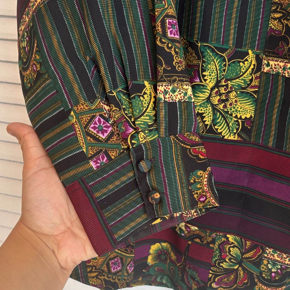 SMW Women’s Vintage Patchwork Button-Down Shirt – Green & Burgundy - Picture 6 of 14